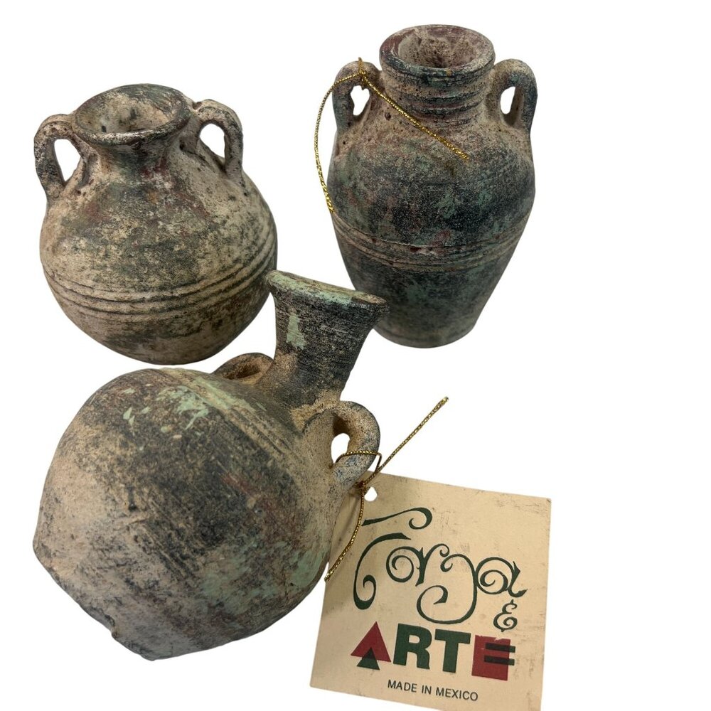 Vtg Forja Y Arte Rustic Terracotta Amphora Vases Handles Set Of 3 Made In Mexico